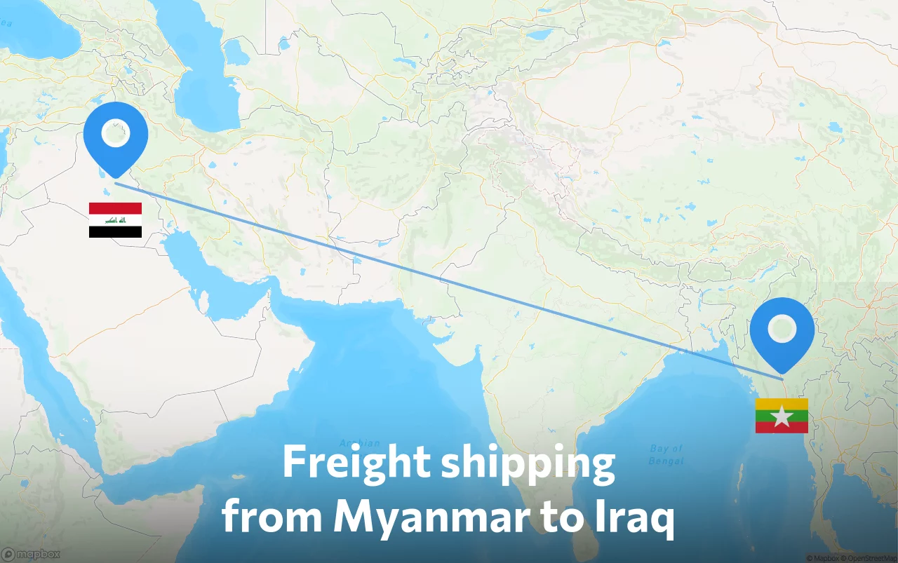 Shipping route from Myanmar to Iraq