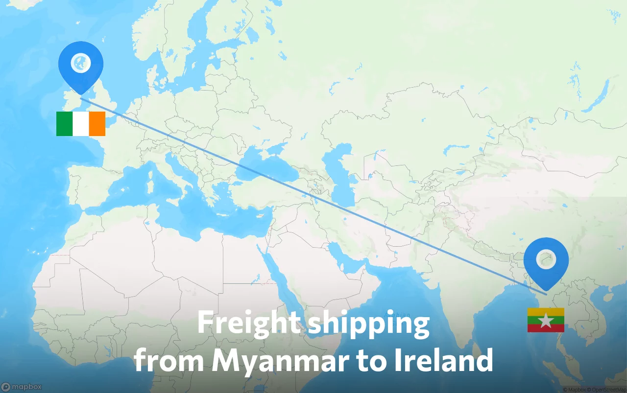 Shipping route from Myanmar to Ireland