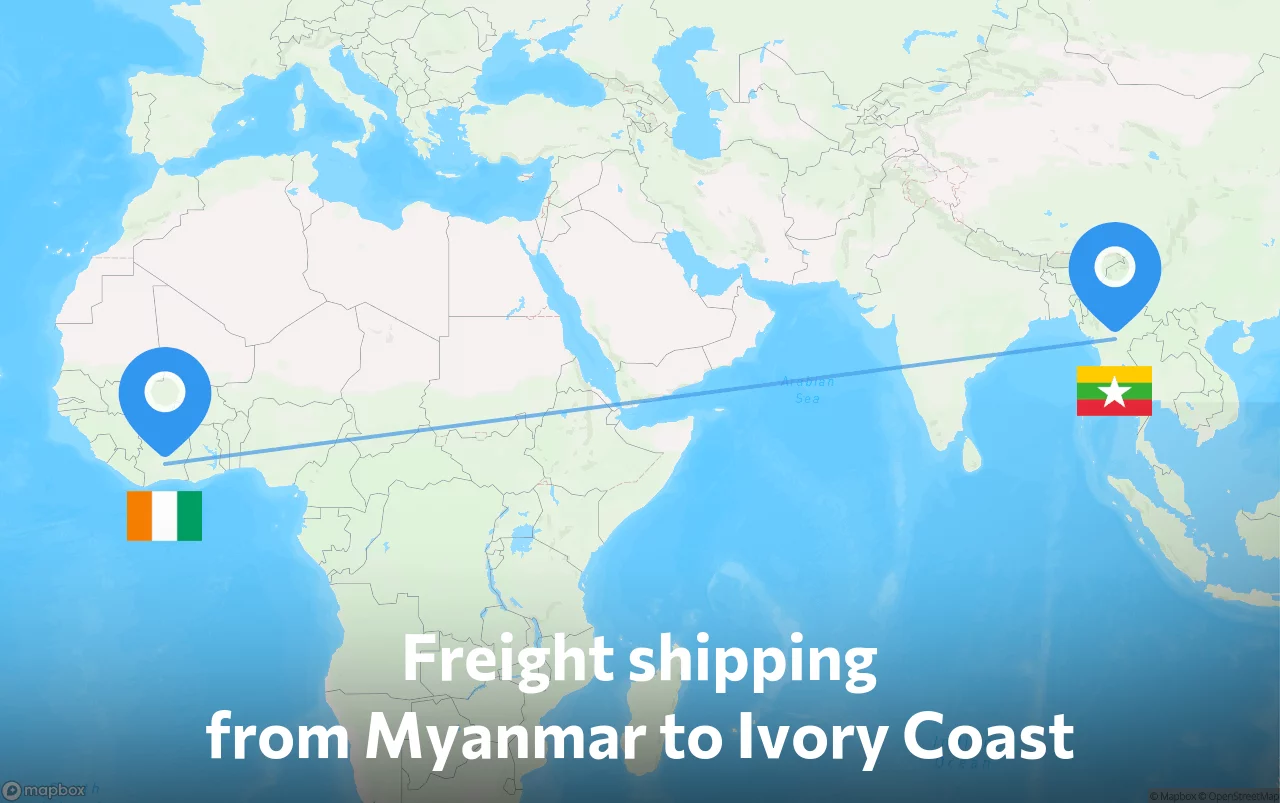 Shipping route from Myanmar to Ivory Coast