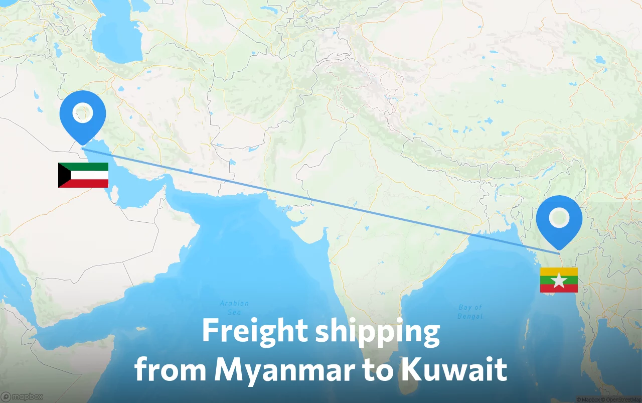 Shipping route from Myanmar to Kuwait