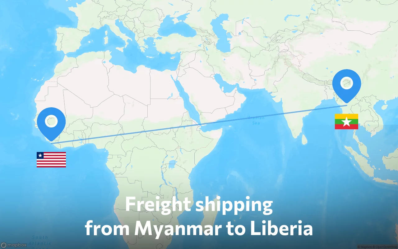 Shipping route from Myanmar to Liberia