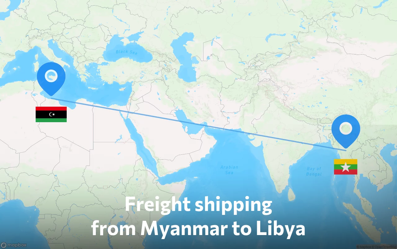 Shipping route from Myanmar to Libya