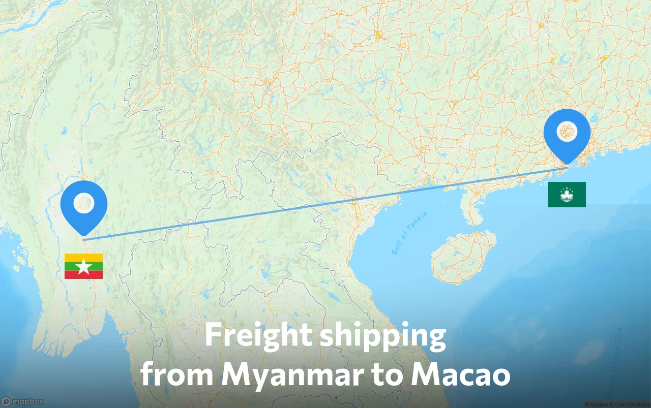 Shipping route from Myanmar to Macao