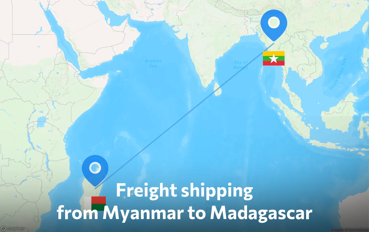 Shipping route from Myanmar to Madagascar