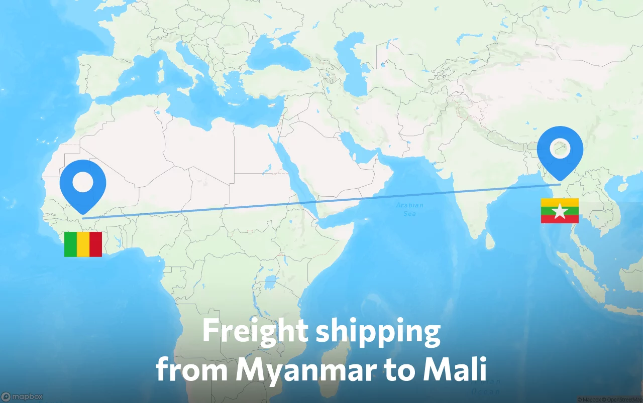 Shipping route from Myanmar to Mali
