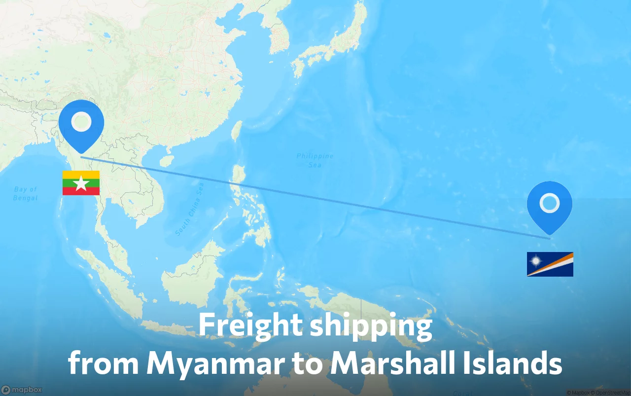 Shipping route from Myanmar to Marshall Islands