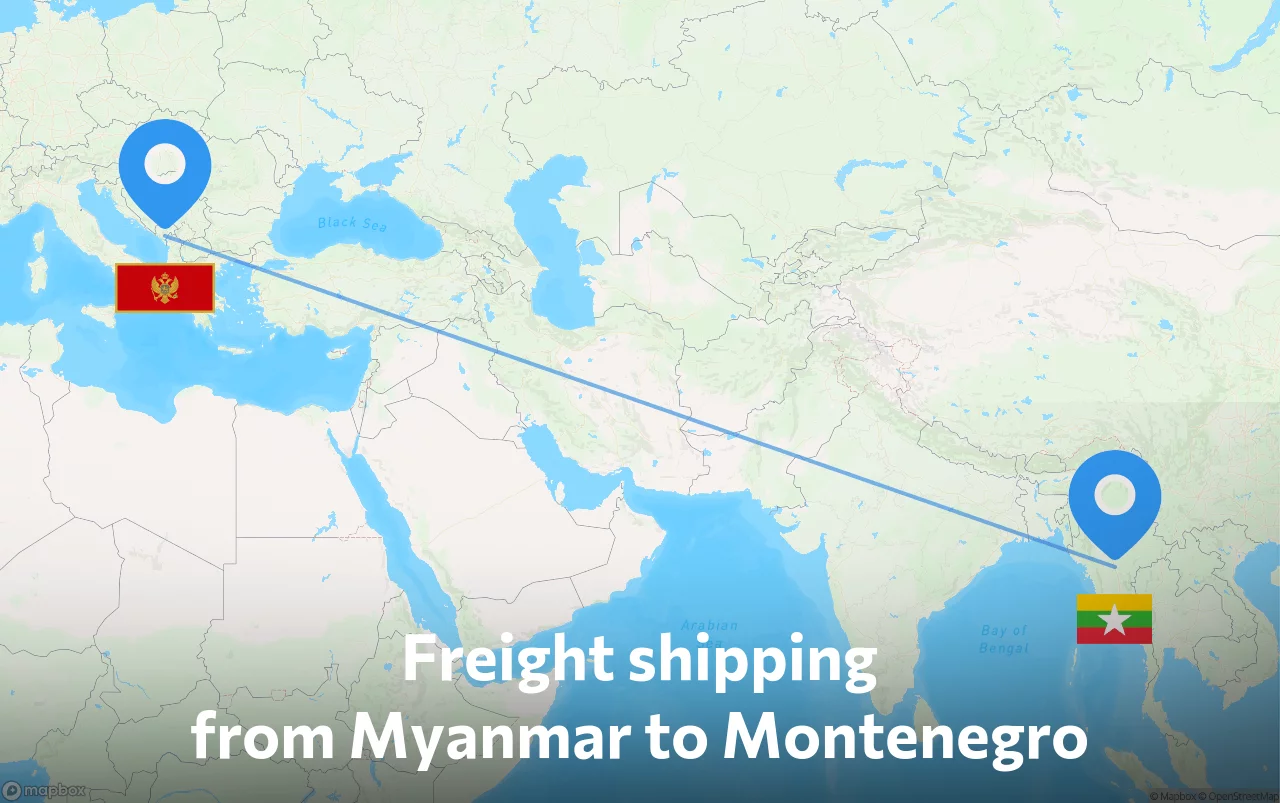 Shipping route from Myanmar to Montenegro