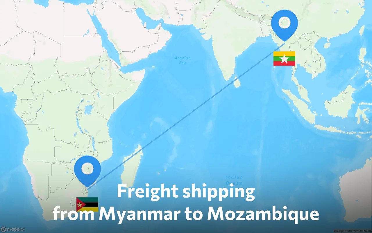 Shipping route from Myanmar to Mozambique