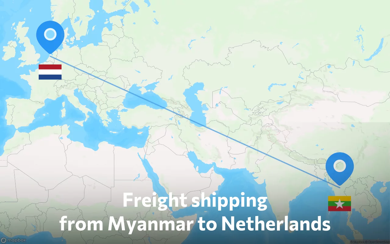Shipping route from Myanmar to Netherlands