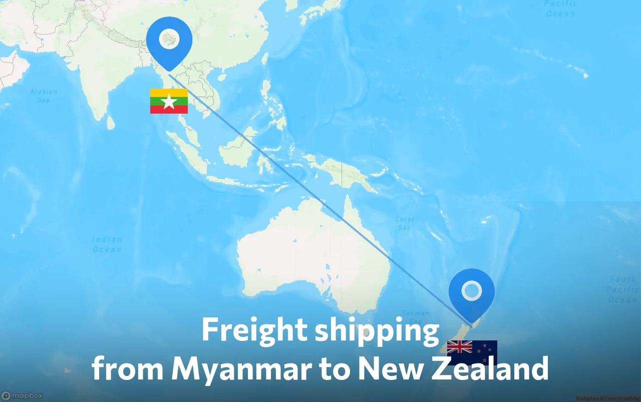 Shipping route from Myanmar to New Zealand