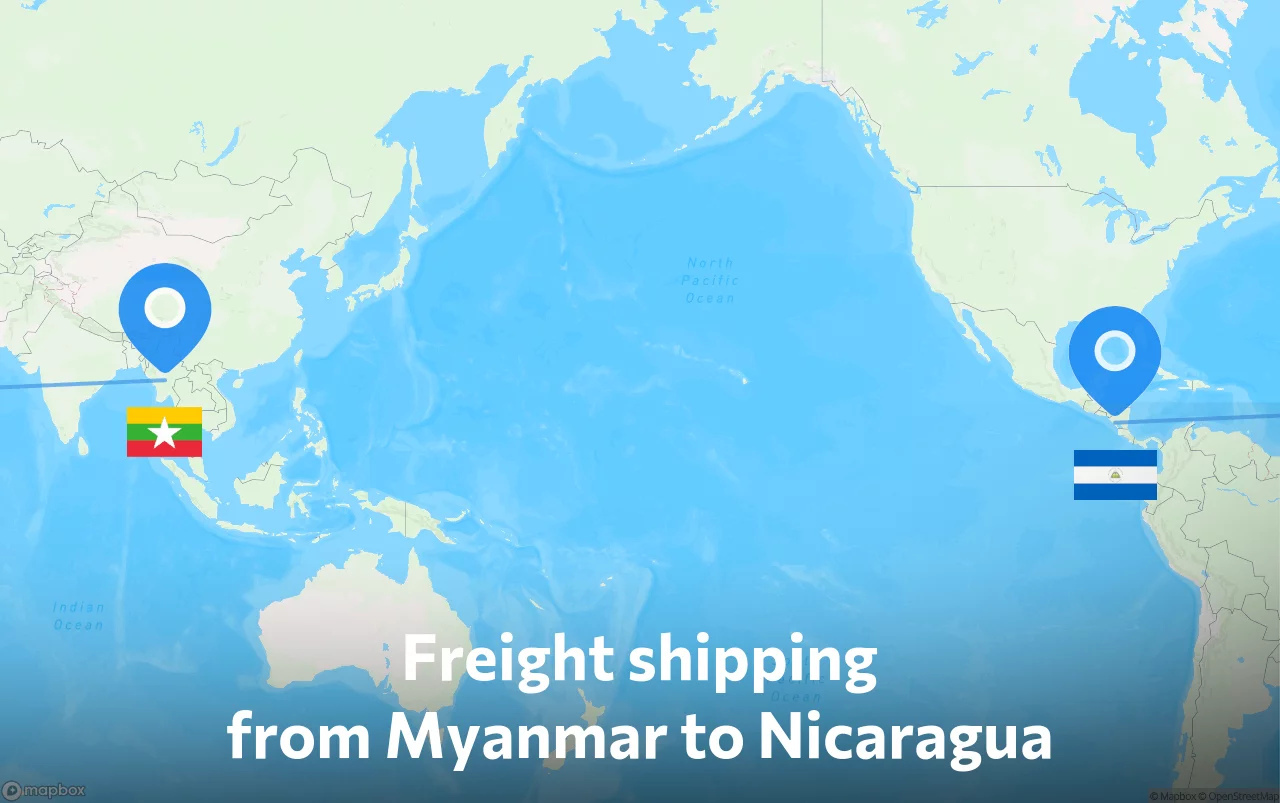 Shipping route from Myanmar to Nicaragua