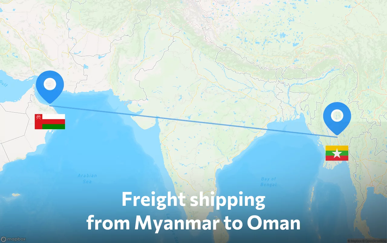 Shipping route from Myanmar to Oman