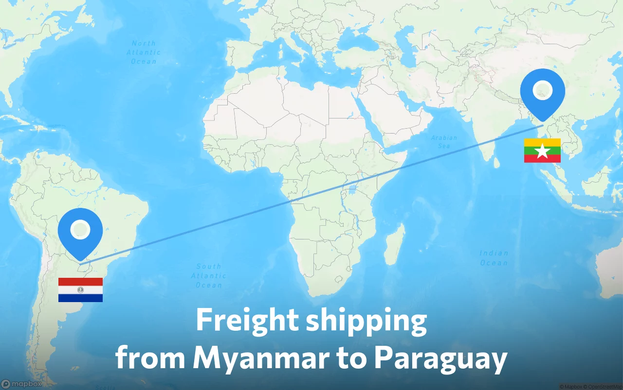 Shipping route from Myanmar to Paraguay