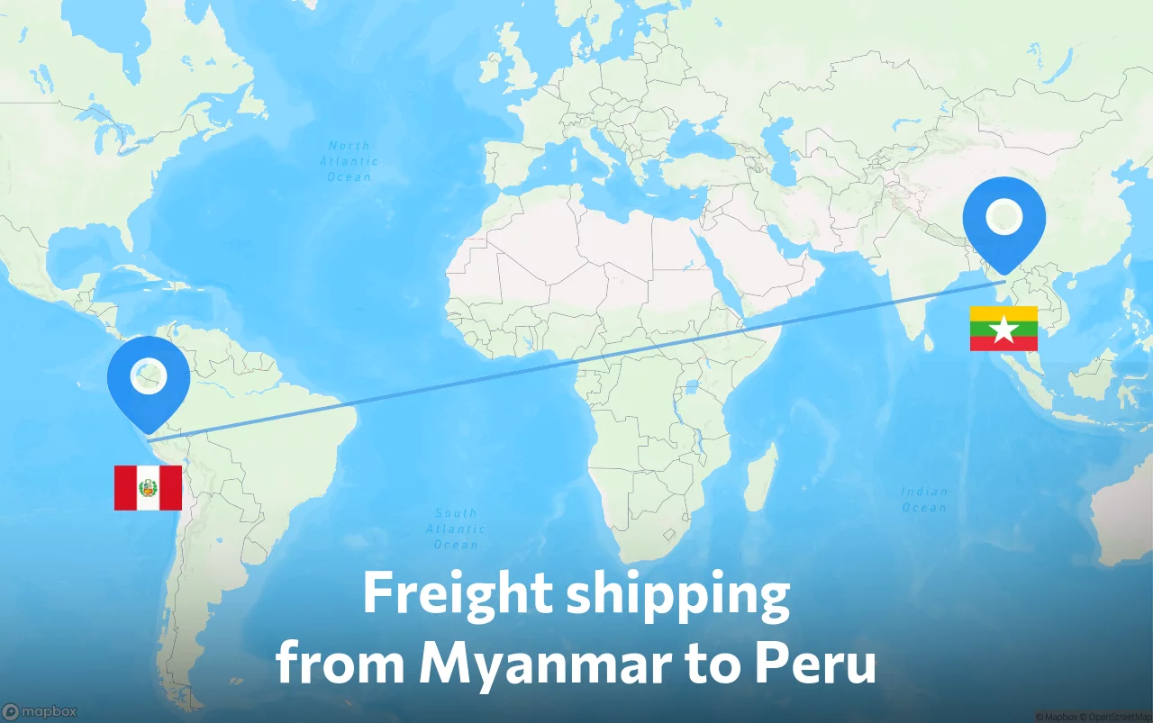 Shipping route from Myanmar to Peru