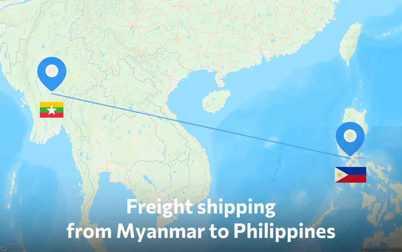 Shipping route from Myanmar to Philippines