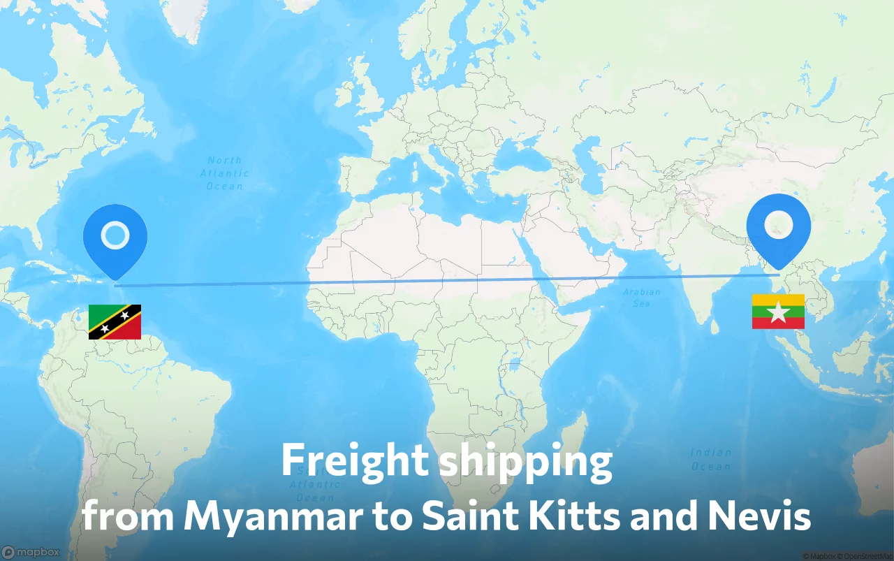 Shipping route from Myanmar to Saint Kitts and Nevis