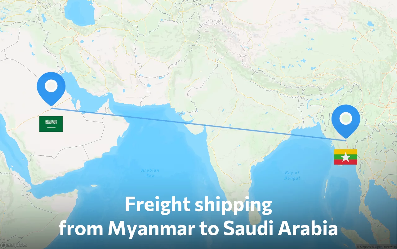 Shipping route from Myanmar to Saudi Arabia