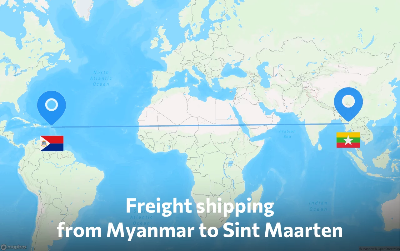 Shipping route from Myanmar to Sint Maarten