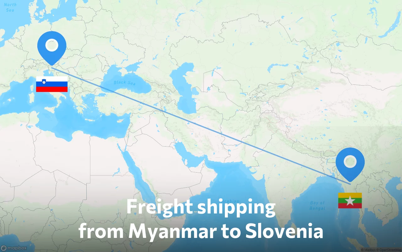 Shipping route from Myanmar to Slovenia