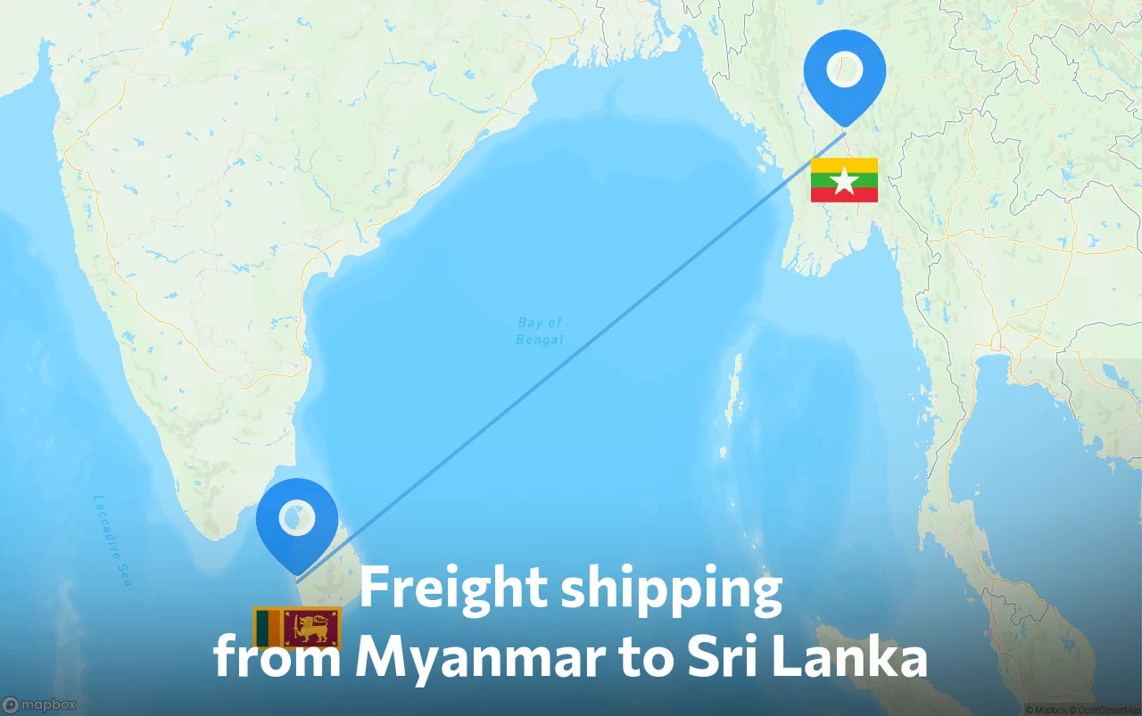 Shipping route from Myanmar to Sri Lanka