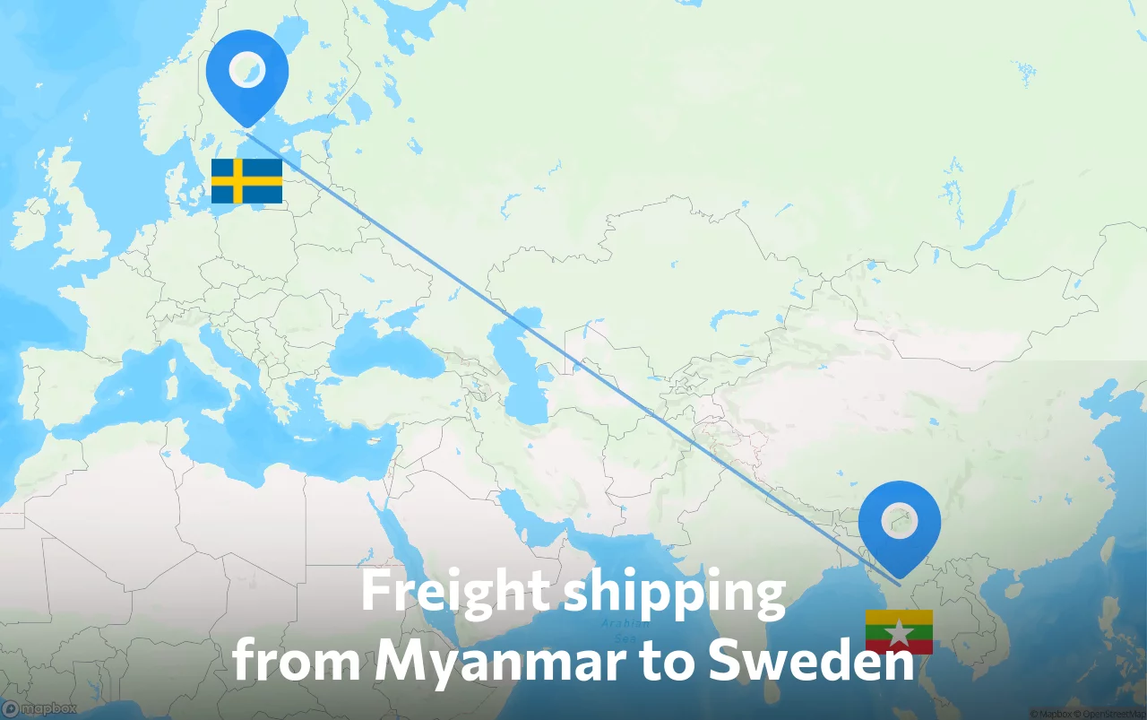 Shipping route from Myanmar to Sweden