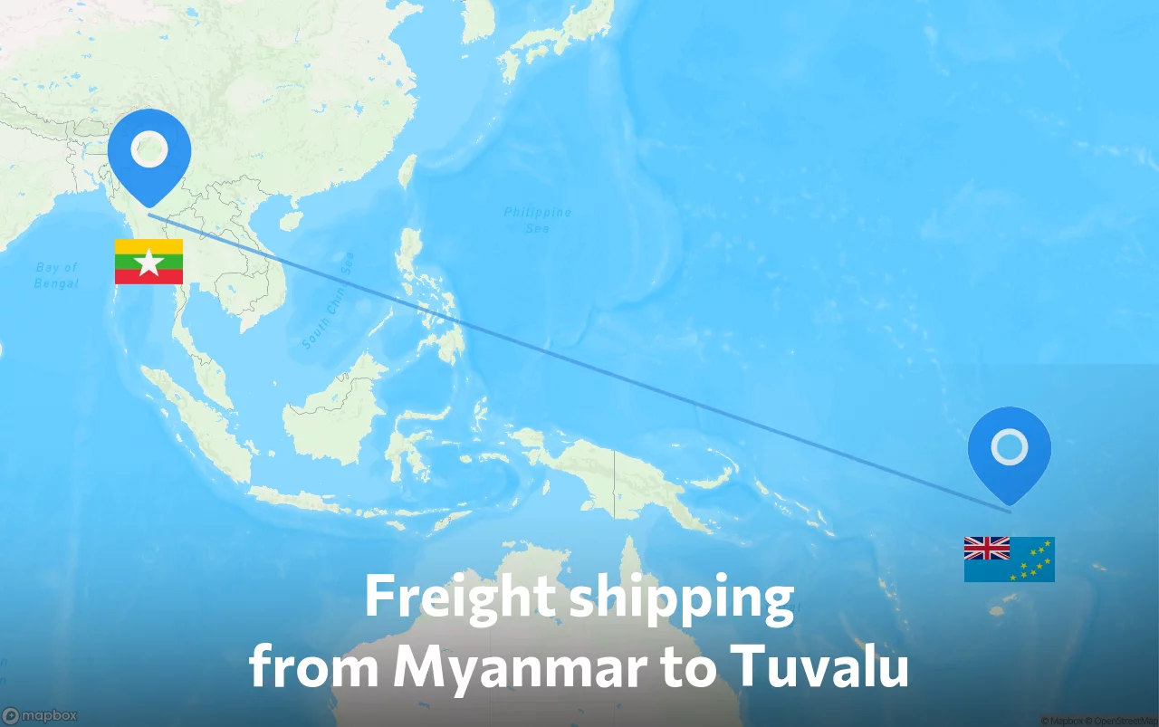 Shipping route from Myanmar to Tuvalu