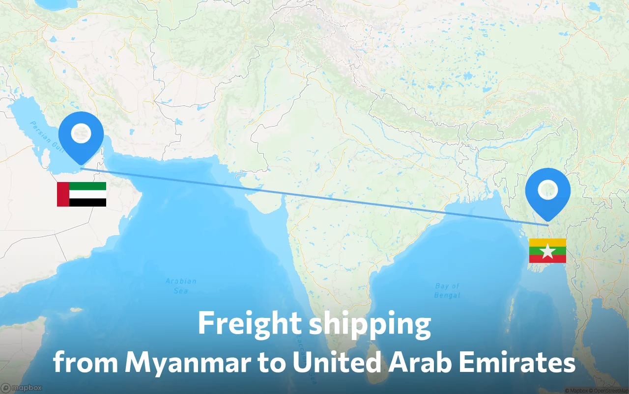 Shipping route from Myanmar to United Arab Emirates