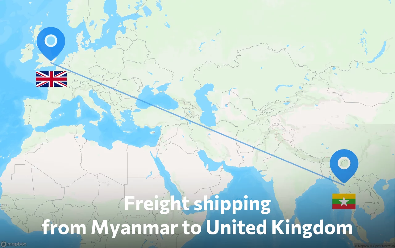 Shipping route from Myanmar to United Kingdom
