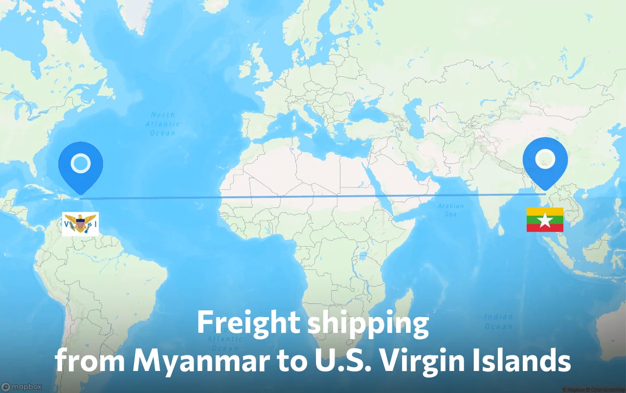 Shipping route from Myanmar to U.S. Virgin Islands