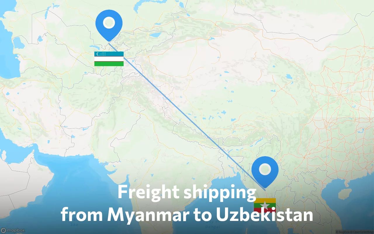 Shipping route from Myanmar to Uzbekistan