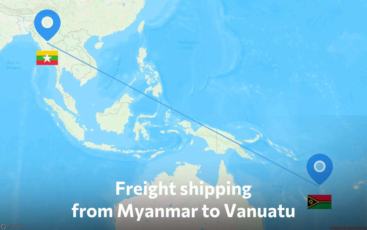 Shipping route from Myanmar to Vanuatu