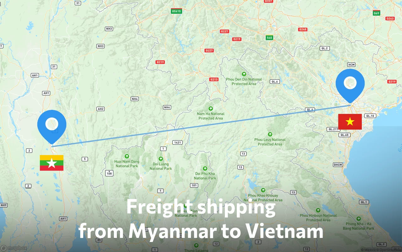 Shipping route from Myanmar to Vietnam