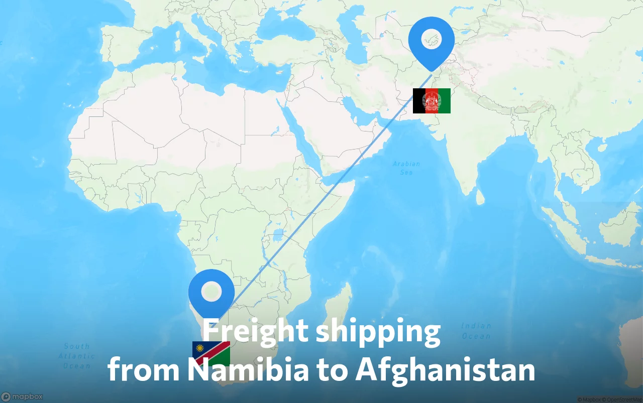 Shipping route from Namibia to Afghanistan