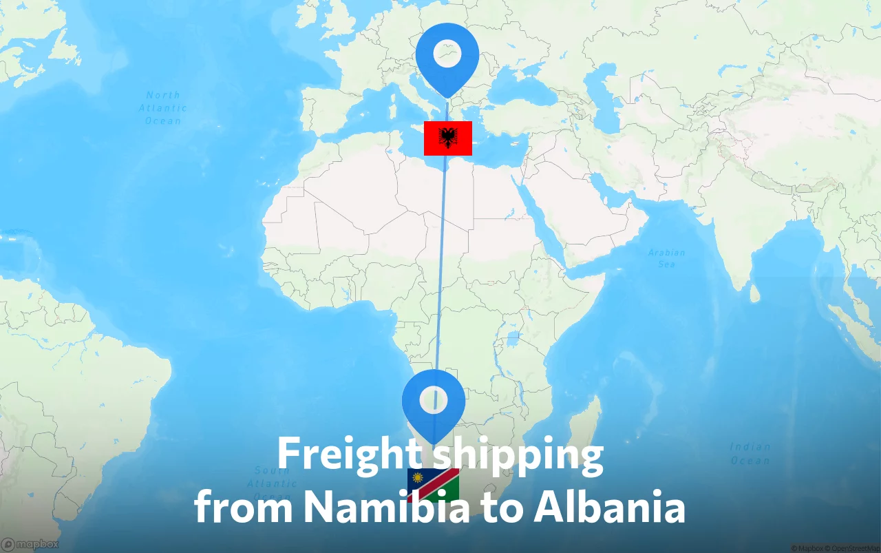 Shipping route from Namibia to Albania