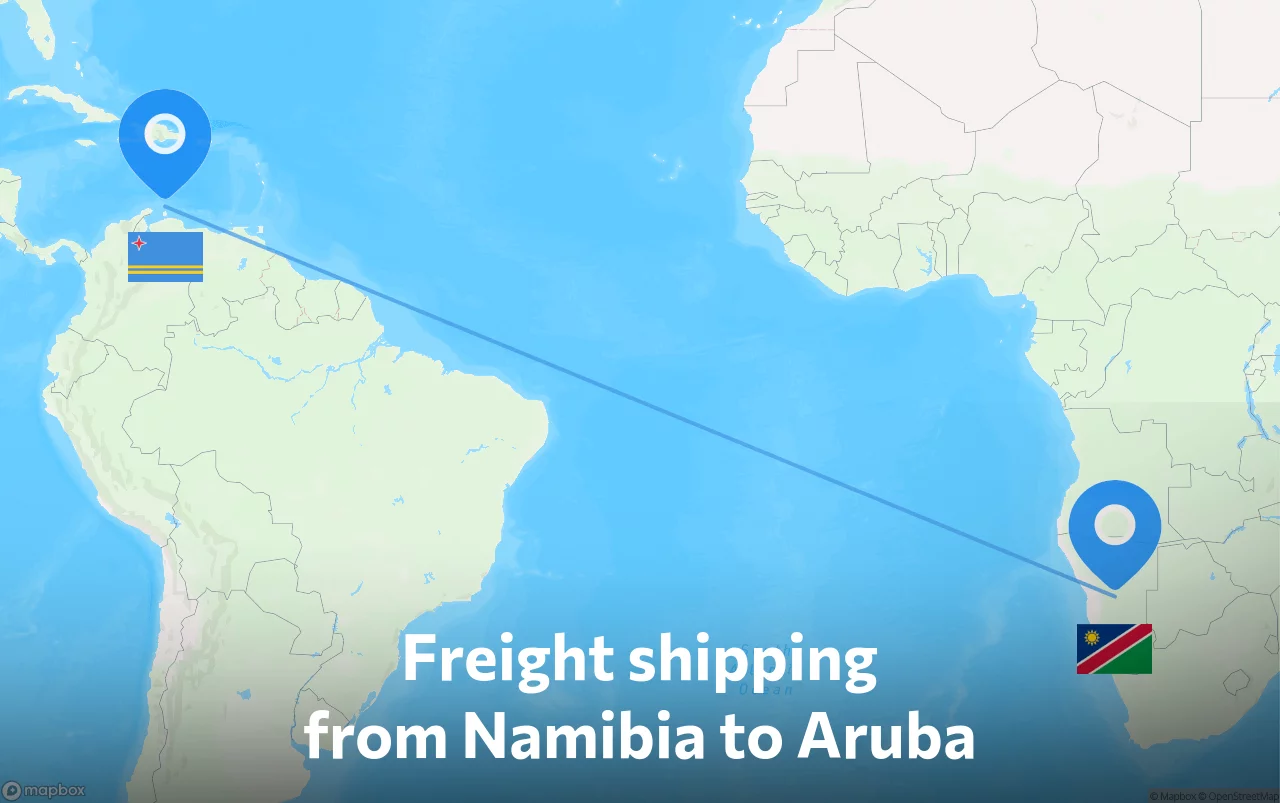 Shipping route from Namibia to Aruba