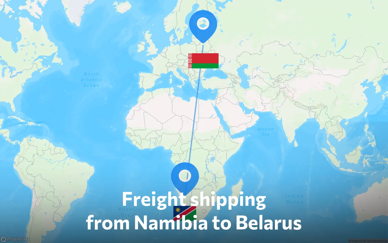 Shipping route from Namibia to Belarus