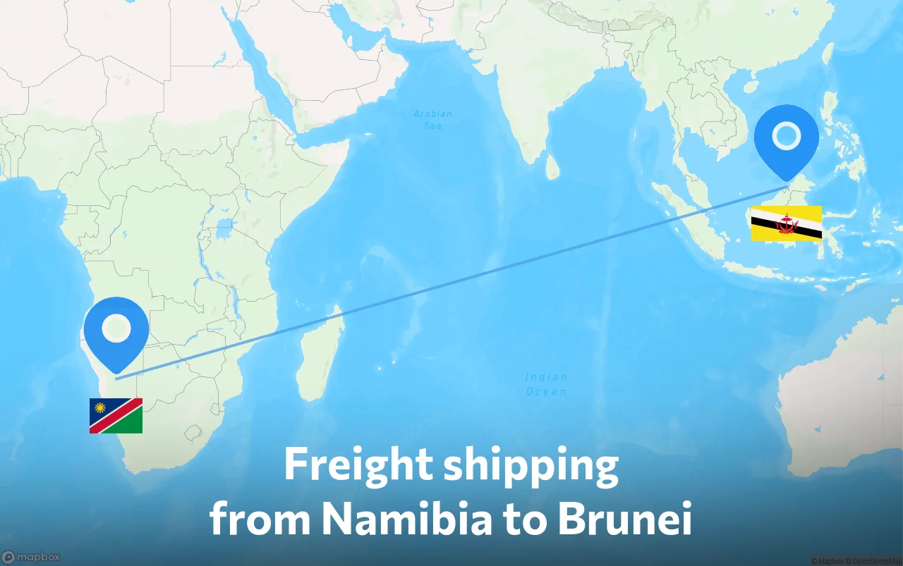 Shipping route from Namibia to Brunei