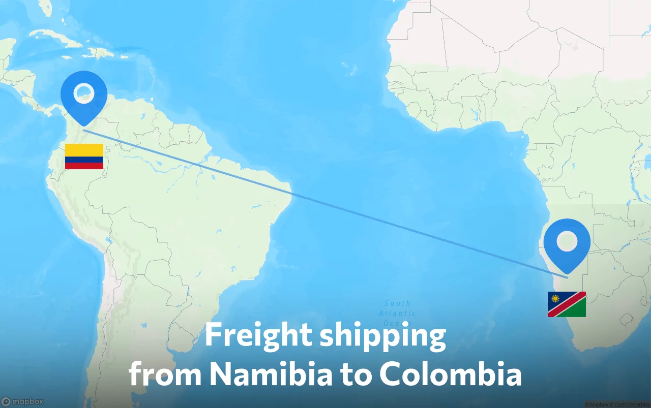Shipping route from Namibia to Colombia