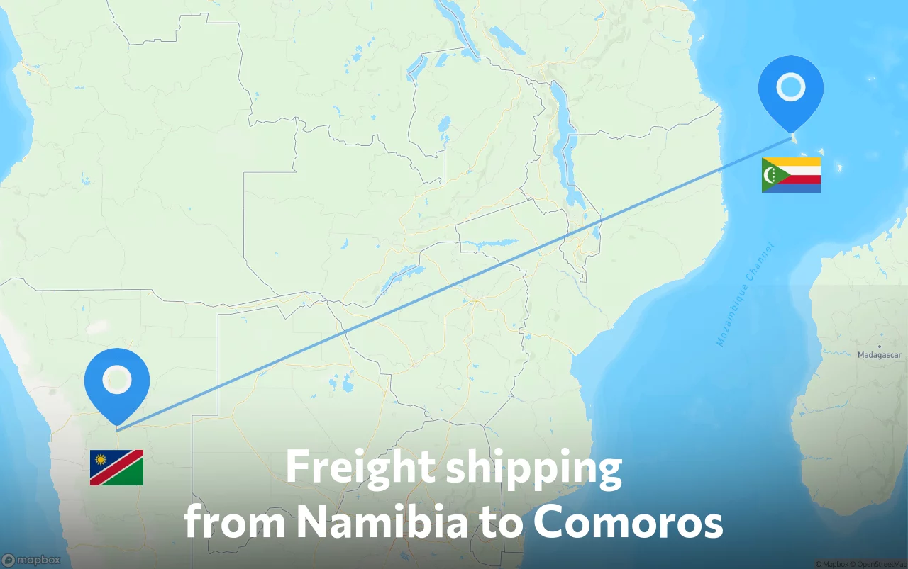Shipping route from Namibia to Comoros