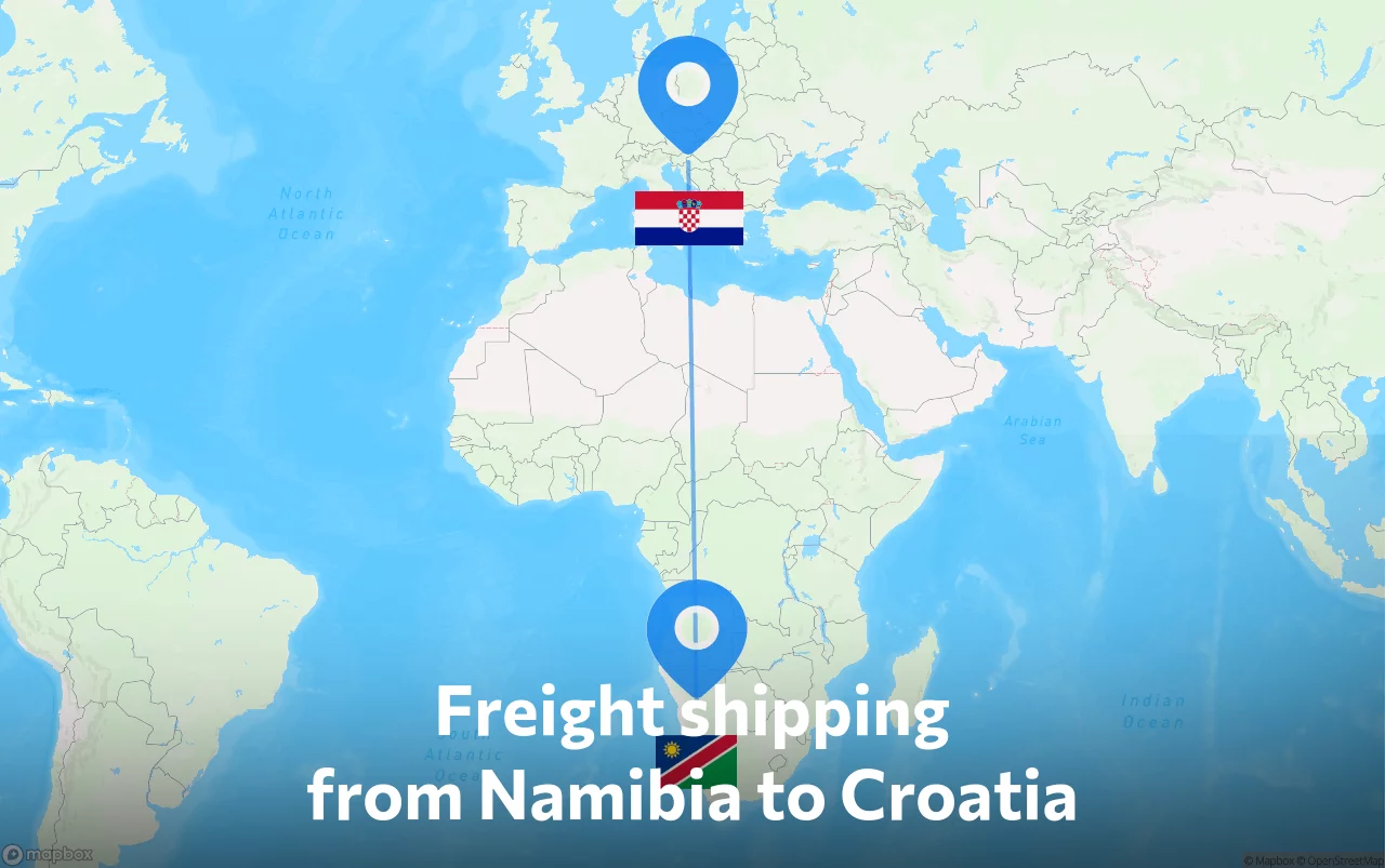 Shipping route from Namibia to Croatia