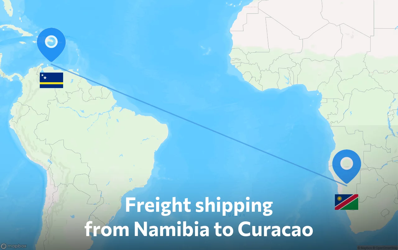 Shipping route from Namibia to Curacao