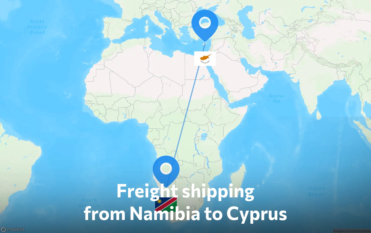 Shipping route from Namibia to Cyprus