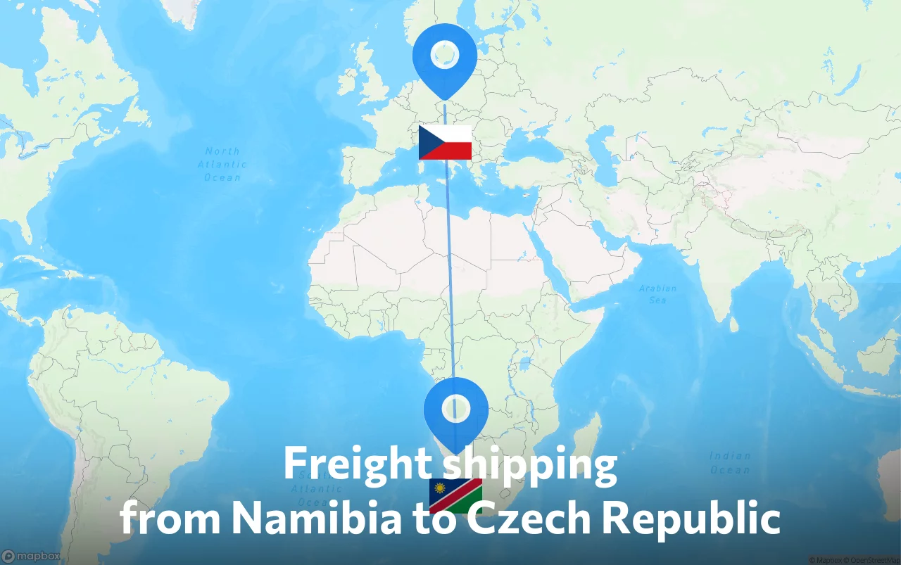 Shipping route from Namibia to Czech Republic