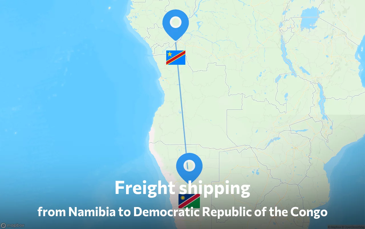 Shipping route from Namibia to Democratic Republic of the Congo