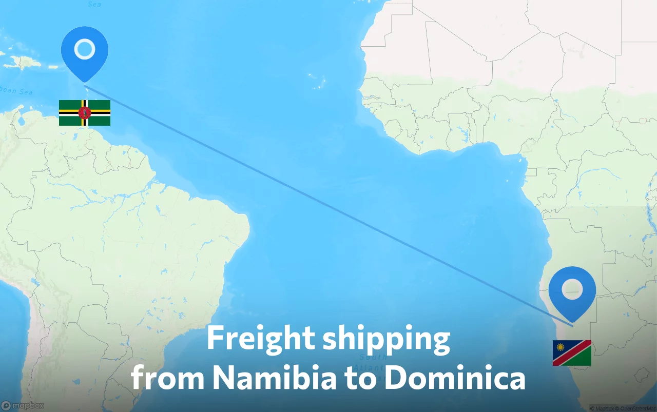 Shipping route from Namibia to Dominica