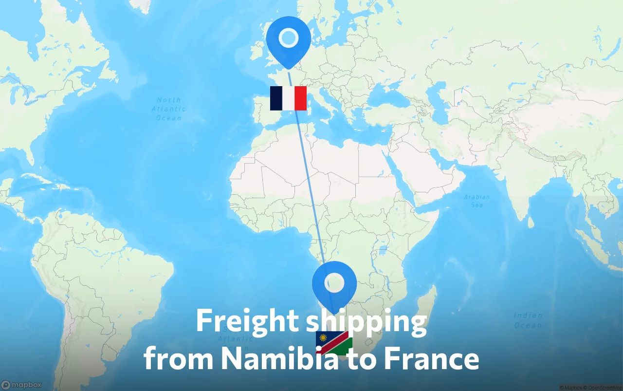 Shipping route from Namibia to France