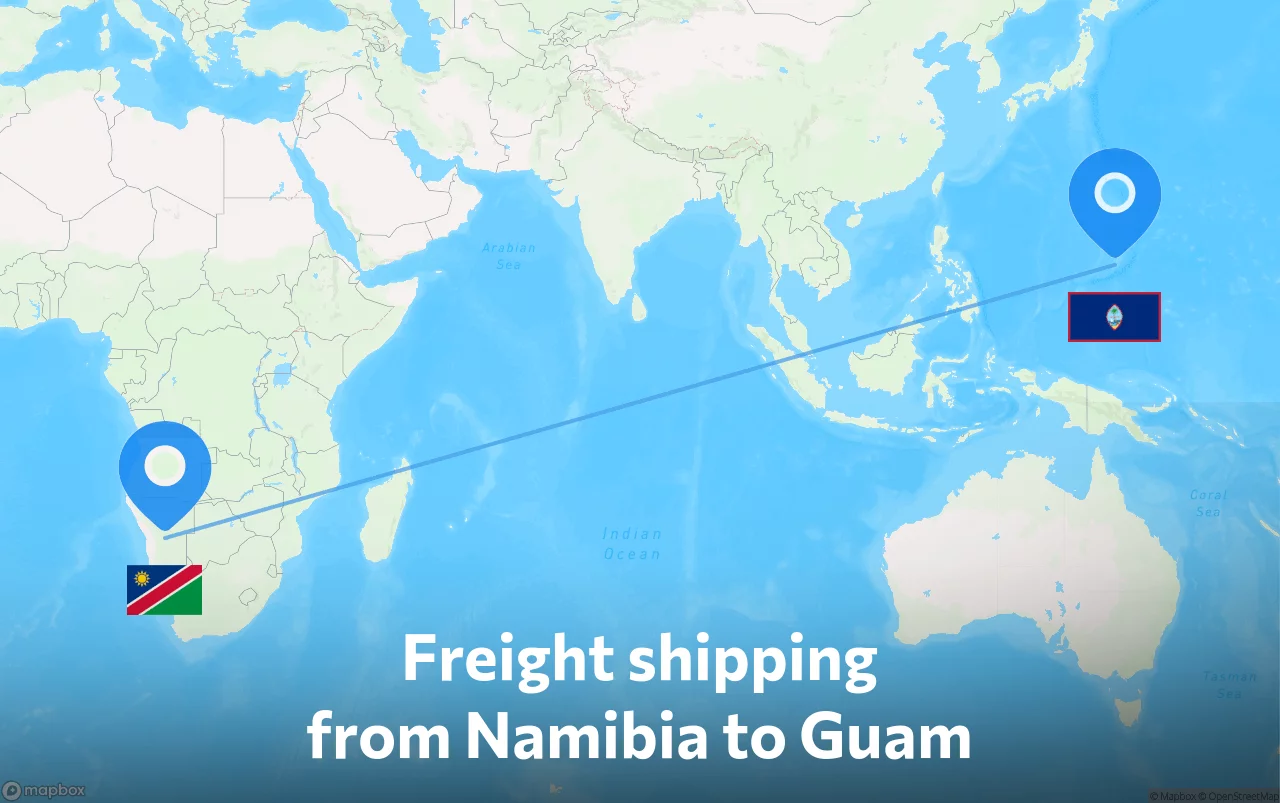Shipping route from Namibia to Guam