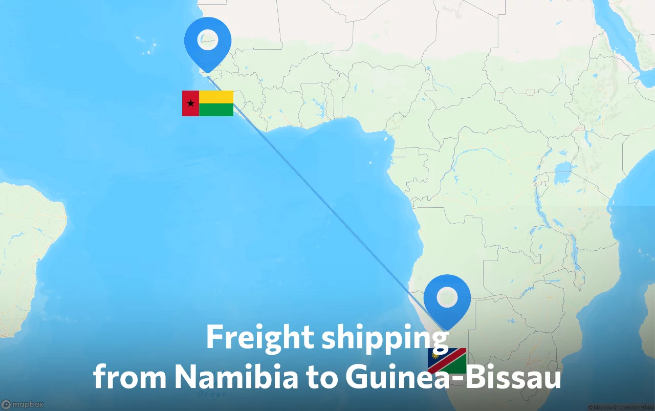 Shipping route from Namibia to Guinea-Bissau