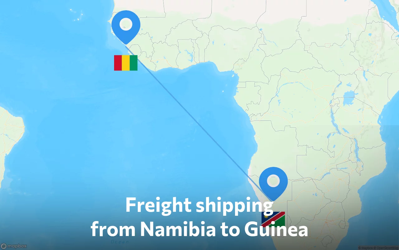 Shipping route from Namibia to Guinea