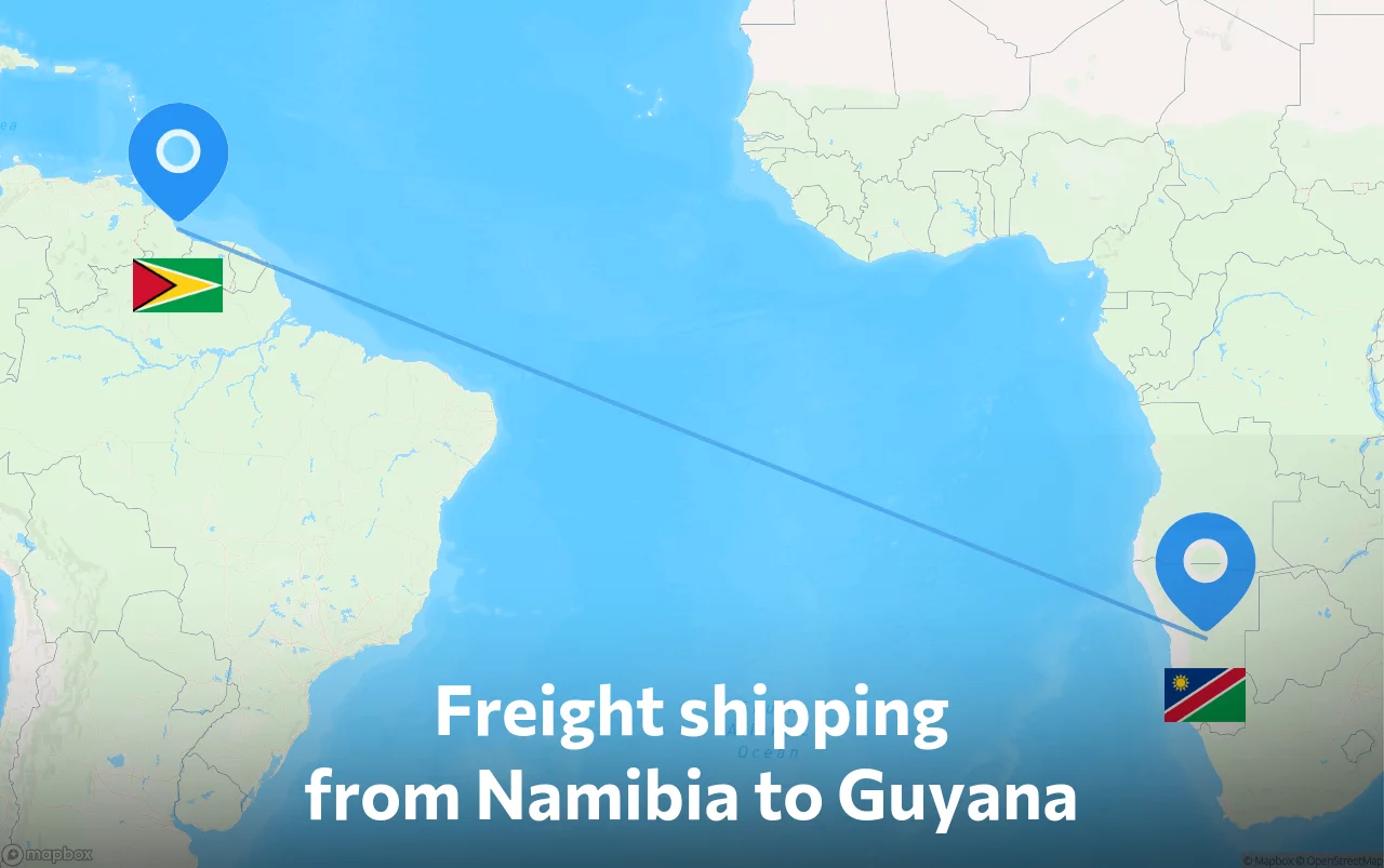Shipping route from Namibia to Guyana